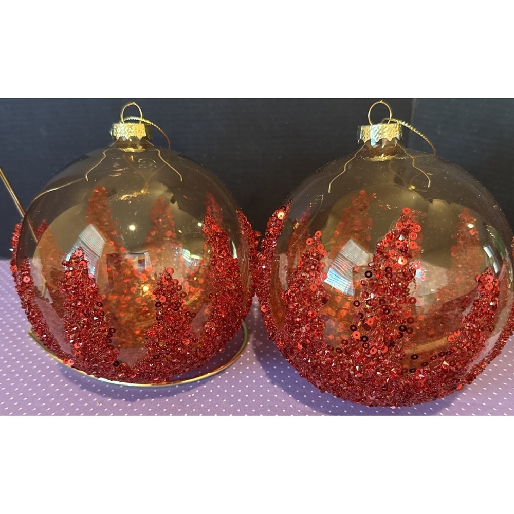 Red Jumbo Embellished Clear Glass Ball Christmas Holiday‎ Tree Ornaments 2
